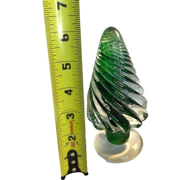 Hand Blown Figurine Christmas Tree Forest Green Clear Glass White Snow On Tree - Picture 7 of 10